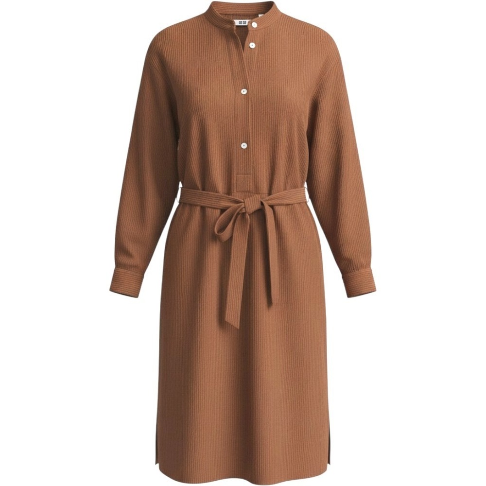 Uniqlo Stand Collar Corduroy Shirtdress Womens S M Tie Waist Pocket Dress NWT